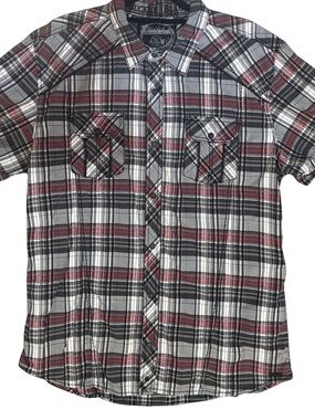 Buckle Black Label Vtg Y2K Men's Short-Sleeve Plaid Button-Down Shirt Slim Fit